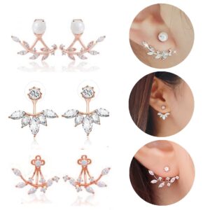 Set of 3 Pairs of Crystal Double Earrings – 3 Colours
