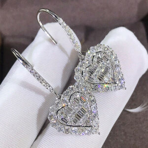 gemstone inspired Baguette White Crystal Heart Earrings