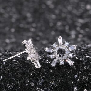 Baguette and Round-cut Snowflake Stud Earrings