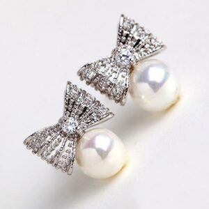 Inlay Crystal BOW PEARL inspired STUD EARRINGS