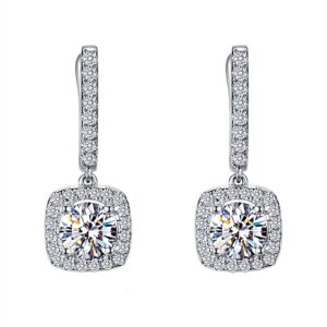 Silver Square Crystal  Drop Earrings