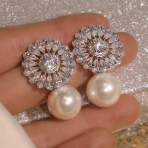 Large Pearl Cubic Zirconia Earrings