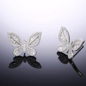 Clear CZ Crystal Butterfly Stud Earrings