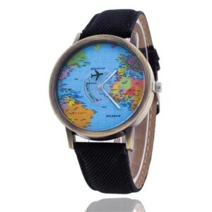 World Map Unisex Leather Strap Watch