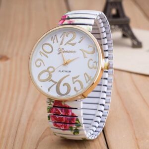 Rose Print Stretchable Strap Watch